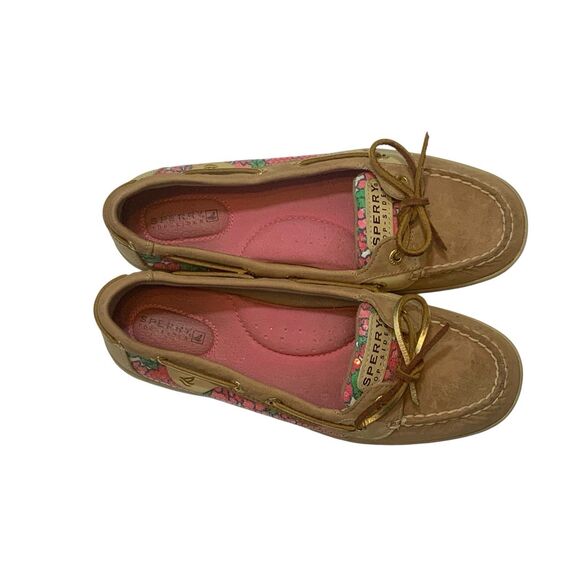 Sperry Top-Sider Angelfish Berry Floral Sequin Boat Shoes Tan Leather Size 7 - Picture 2 of 16